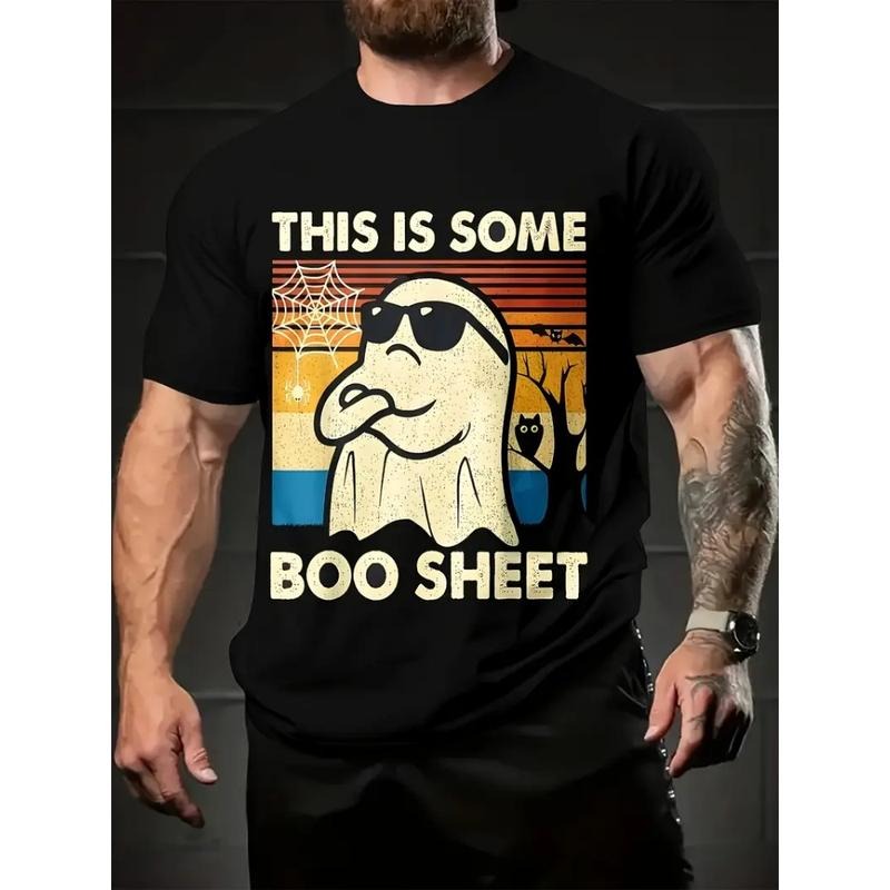 [Halloween "Boo Sheet" Tee] Funny Halloween "Boo Sheet" Graphic T-Shirt for Men | Cartoon Monster Design, Black Crewneck...