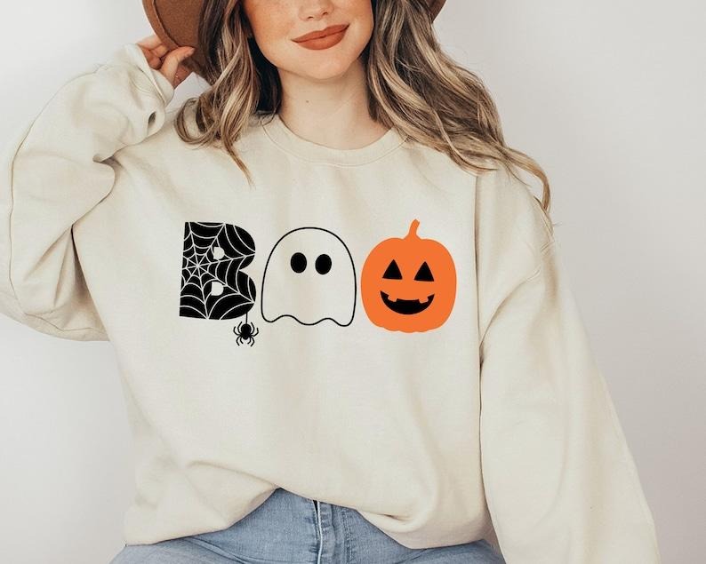 Halloween Boo Sweatshirt, Halloween Ghost Sweatshirt, Halloween Pumpkin Sweatshirt, Spider Halloween Sweatshirt, Pumpkin...