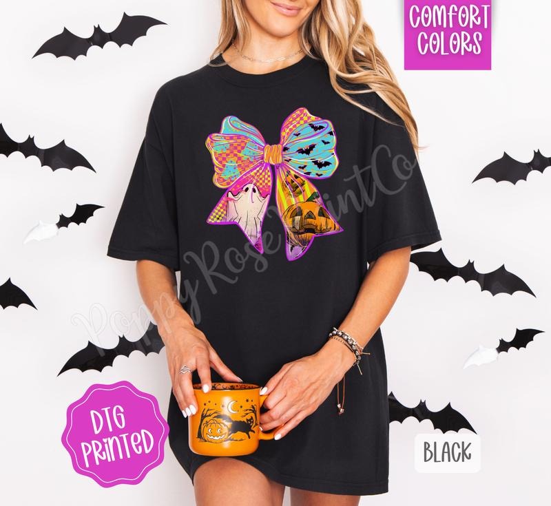Halloween Bow Comfort Colors, Trendy Women's Fall Tshirt Hoodie, Sweatshirt | HypeDripTees.com