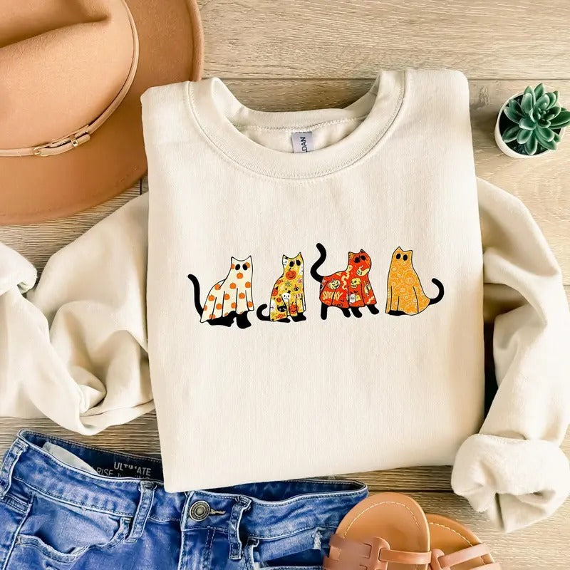 Halloween Cat Shirt, Cat Lover Shirt, Halloween Sweatshirt, Gift for Cat Lover, Cat Lovers Sweatshirt, Halloween Shirt Hoodie