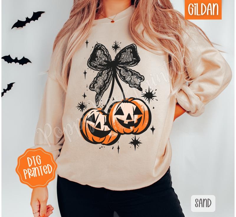 Halloween Cherries Sweatshirt, Trendy Pumpkin Crewneck T-Shirts, Hoodie | HypeDripTees.com
