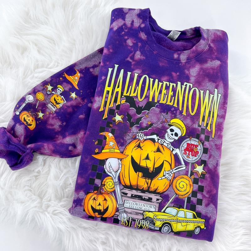 Halloween City Skeleton Town Sweatshirt or Hoodie with sleeve print Comfy Womenswear Tops T-Shirts | HypeDripTees.com