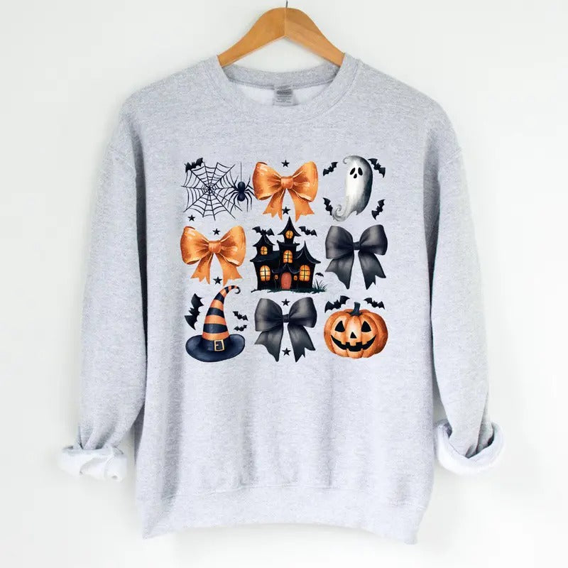 Halloween Coquette Spiders Ghost Pumpkin Sweatshirt - Unisex Crewneck Sweatshirt for Men and Women - Pullover, Womenswear...