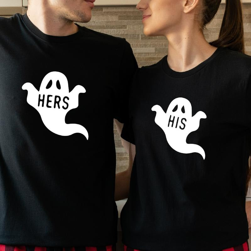 Halloween Couples Matching Shirts, His and Hers Ghost T-Shirt, Wife And Husband Tee, Halloween Party Tee, New Married...