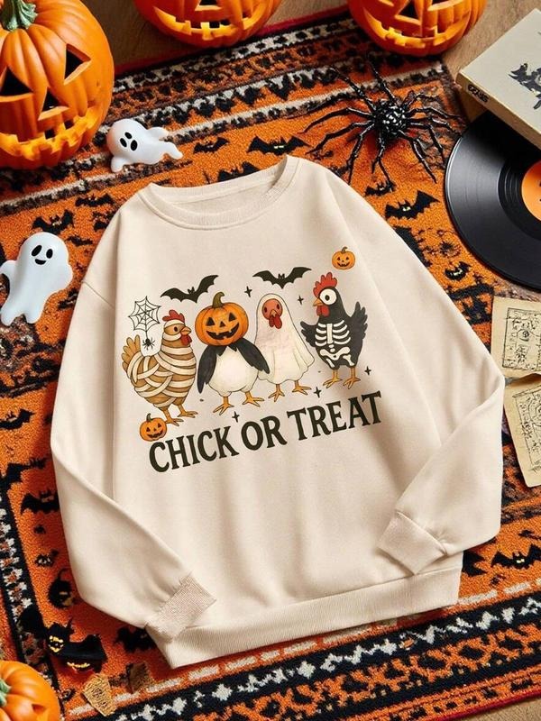 Halloween Cute Ghost Print Round Neck Sweatshirt, Women's Casual Long Sleeve Top, Fashionable Fall & Winter Wear style 03...