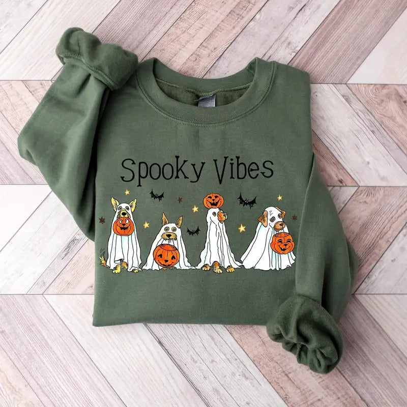 Halloween Dog Sweatshirt, Ghost Dog Shirt, 2024 Happy Halloween, Retro Spooky Seasonstyle{n002}2 Hoodie | HypeDripTees.com