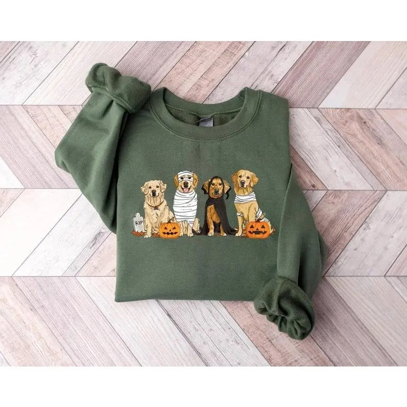 Halloween Dog Sweatshirt, Golden Retriever Ghost Dogs sweatshirt, Halloween Sweater T-Shirts, Hoodie | HypeDripTees.com