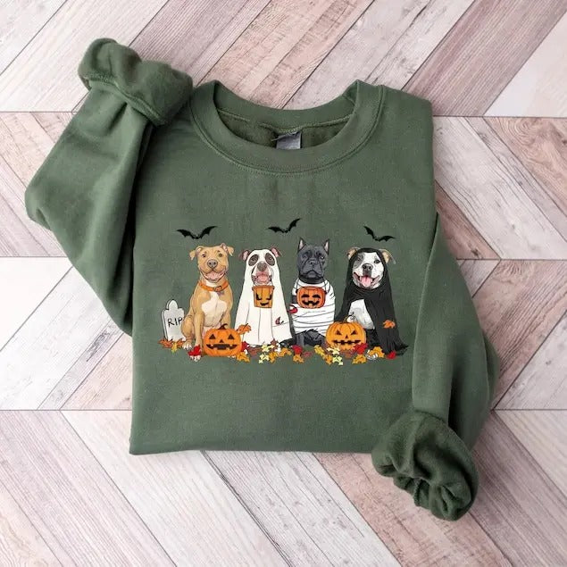 Halloween Dog Sweatshirt, Pitbull Ghost Dogs sweatshirt, Halloween Sweatshirt, Halloween Sweater, Ghost Dog Shirt,...