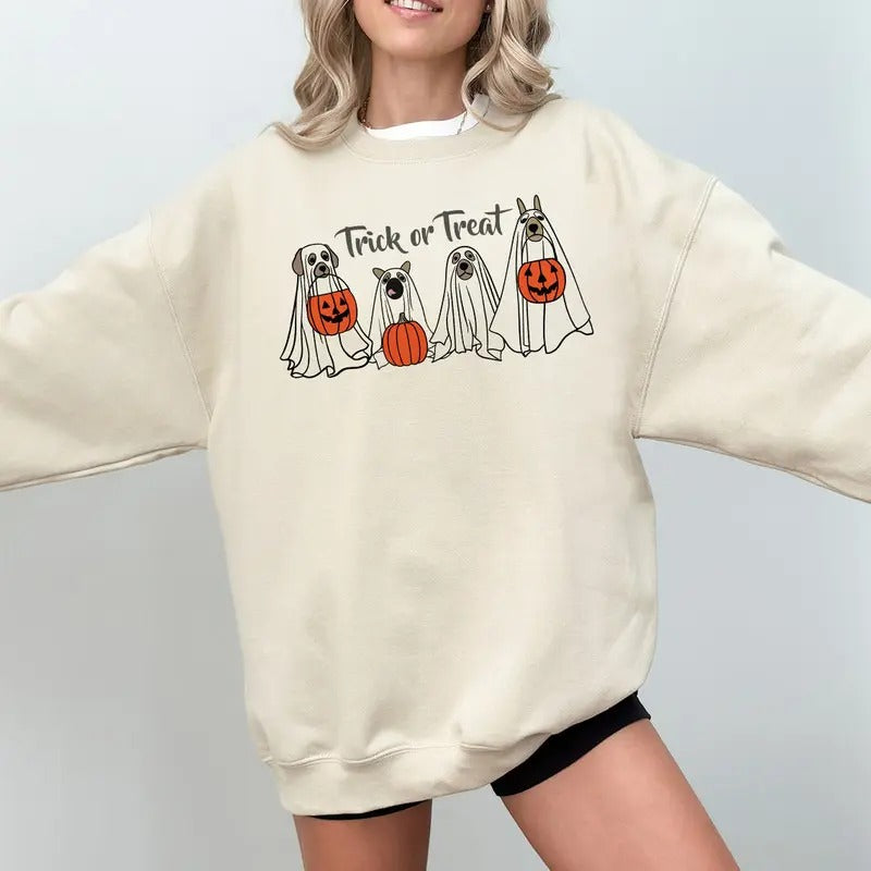 Halloween Ghost Dog Sweatshirt, Retro Halloween Ghost Hoodie, Pumpkin Ghosts Sweatshirt, Spooky Ghost Hoodie, Bogey Dog...
