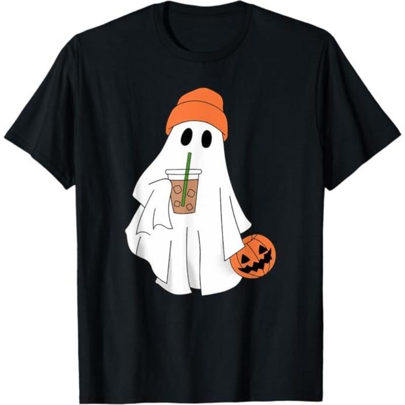 Halloween Ghost Drinking Coffee, Ghost Ice Coffee Men Women T-Shirt Hoodie, Sweatshirt | HypeDripTees.com