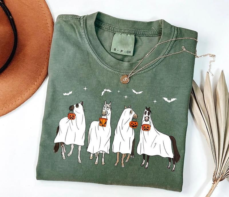 Halloween Ghost Horses Sweatshirt, Cute Ghost Horses Girly Shirt, Ghost Horses Sweatshirt, Halloween Gift For Horse...