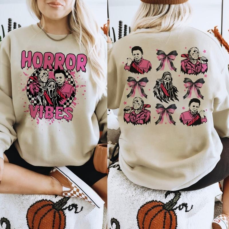 Halloween Horr0r Shirts, Horr0r Vibes Shirt, Halloween Coquette Bow Sweatshirts, H0rror Character Hoodie | HypeDripTees.com