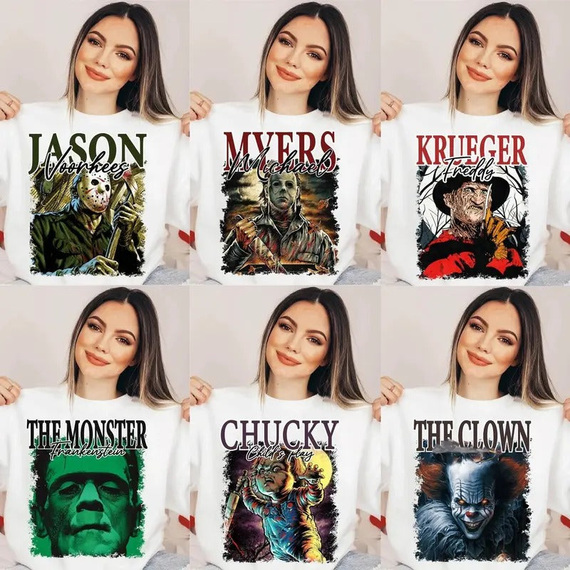 Halloween Horror Characters Bundle Shirt, Retro Halloween Sweatshirt, Horror Halloween Hoodie, Scary movie Shirt, Horror...