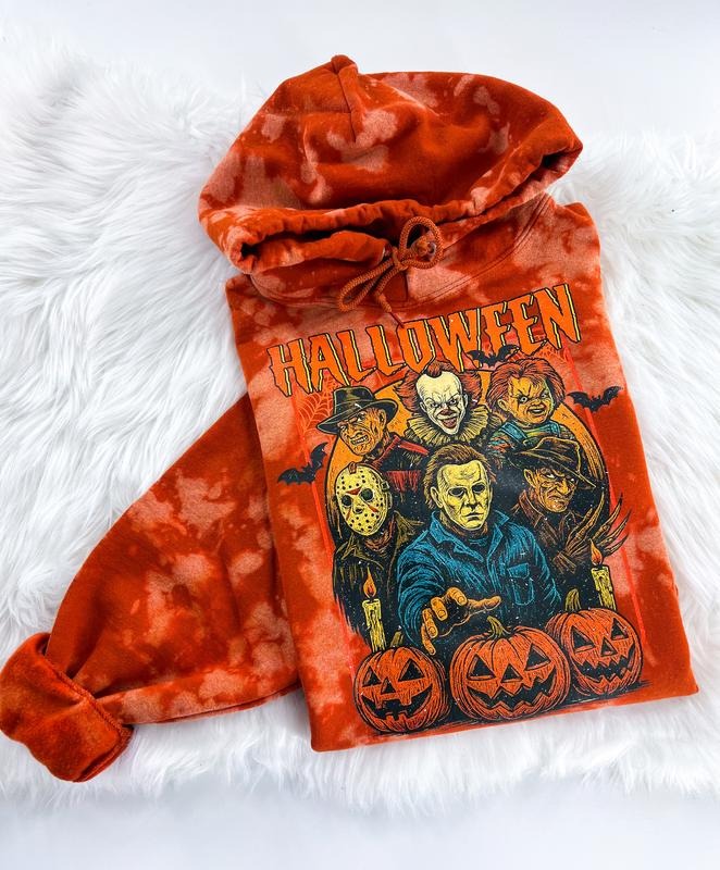 Halloween Horrors Bleached Graphic Sweatshirt or HoodieUnisex  Womenswear Crewneck Casual Tshirt Top Hoodie