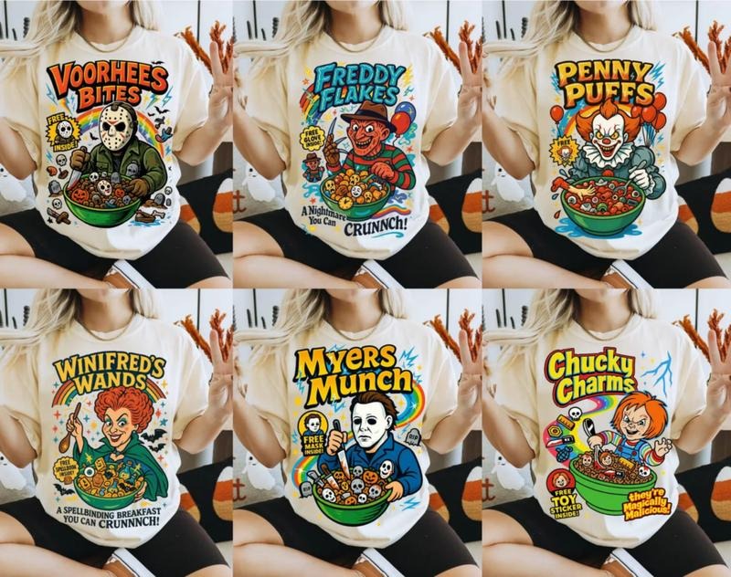 Halloween Killer Eating Cereal Shirt, Horror Character Sweatshirt, Halloween Cereal Box T-Shirt, Spooky Season Shirt Hoodie
