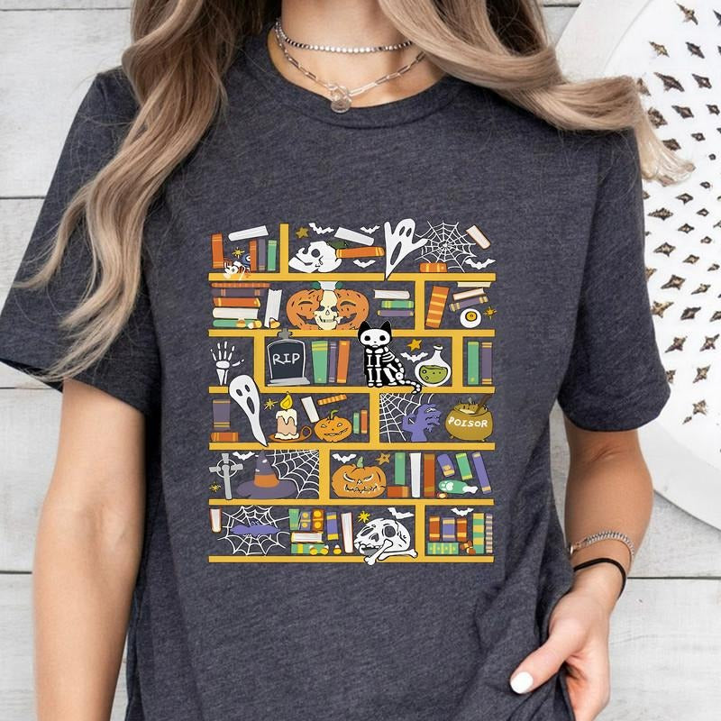 Halloween Library T-Shirt, Ghost Books Halloween T-Shirt, Teacher HalloweenT-Shirt, Book Lover shirt, Halloween Reading...