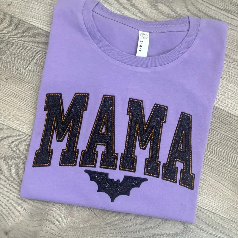 Halloween Mama Bat Glitter Tee