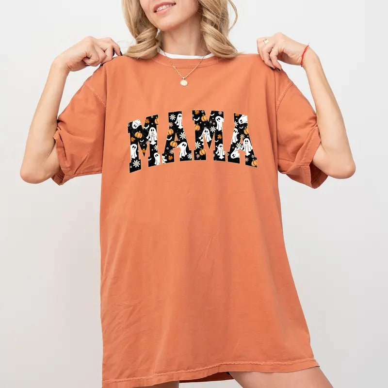 Halloween Mama Tee, Cute Ghost Mom T-shirt, Momster Unhinged Shirt, Spooky Vibes Mama Shirts For Women, Halloween Vibes...