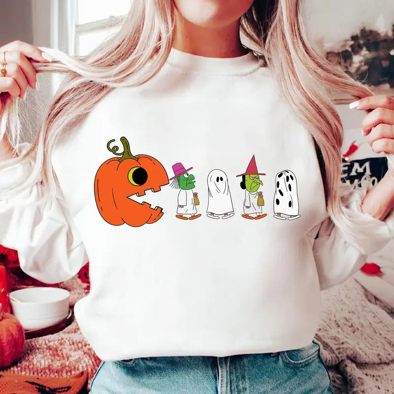 Halloween Pacman Pumpkin Chasing Ghost Shirt Pumpkin Ghost Pacman Shirt Funny Halloween Shirt Spooky Season Shirt...