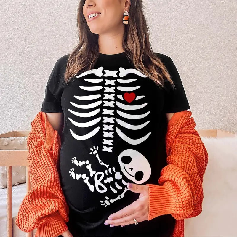 Halloween Pregnancy Announcement Pregnant Skeleton Shirt Halloween Maternity Shirt T-Shirts, Hoodie, Sweatshirt