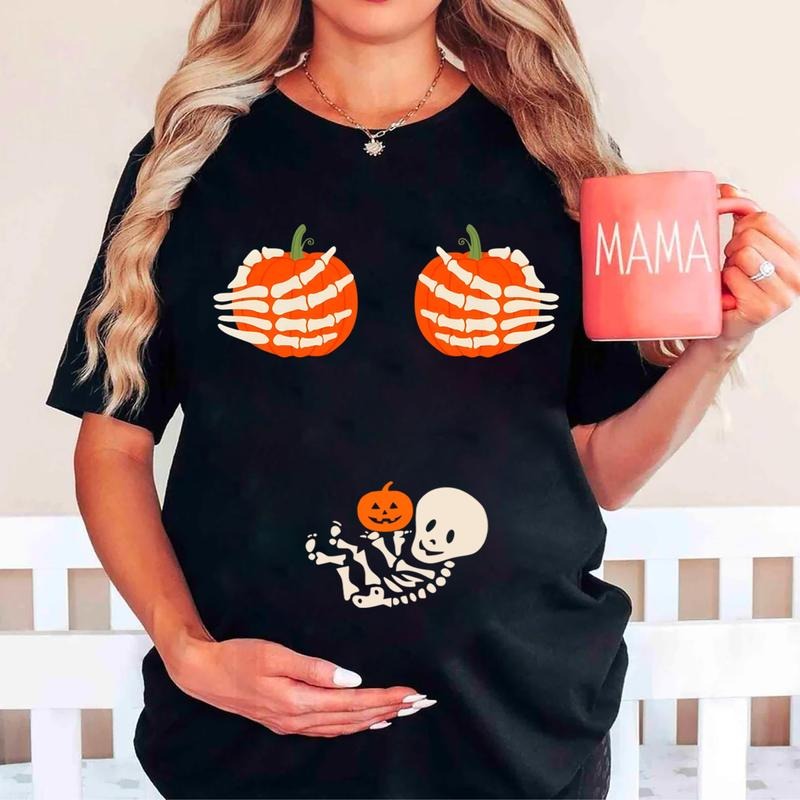 Halloween Pregnancy Shirt, Skeleton Halloween Pregnancy Tee, Spooky Mama T-Shirt, Funny Pregnancy T-Shirt, Pregnant Wife...