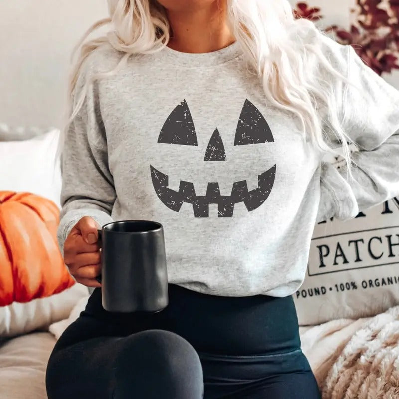 Halloween Pumpkin Sweatshirts, Pumpkin Face Sweatshirt, Jack O' Lantern Sweatshirt T-Shirts, Hoodie | HypeDripTees.com