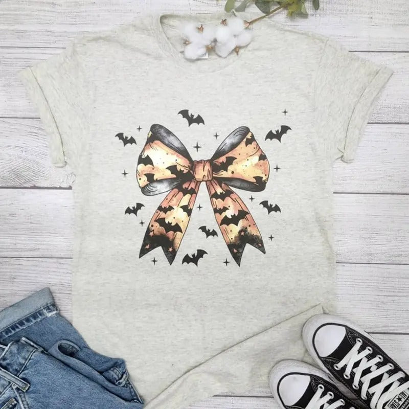 Halloween Ribbon Bow with Bats Graphic T-shirt Hoodie, Sweatshirt | HypeDripTees.com