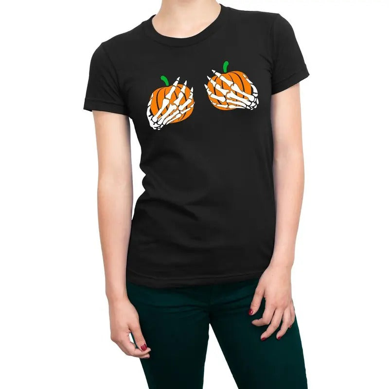 Halloween Skeleton Hands With Pumpkins Women's T-Shirt Casual Comfort Hoodie, Sweatshirt | HypeDripTees.com