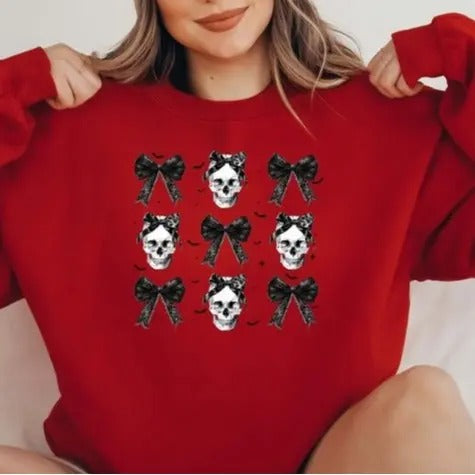 Halloween Skull Sweatshirt, Coquette Bow Halloween Shirt, Halloween Sweatshirt, Skeleton Shirt, Spooky Season, Fall...
