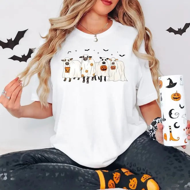 Halloween Sweatshirt, Ghost Cows Sweatshirt, Halloween Crewneck, Ghost Shirt, Cow Lover Gift, Fall Shirt, Halloween...