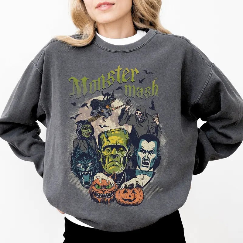 Halloween Sweatshirt, Retro Halloween Sweatshirt, Spooky Halloween Shirt Monster Mash Shirt Hoodie | HypeDripTees.com