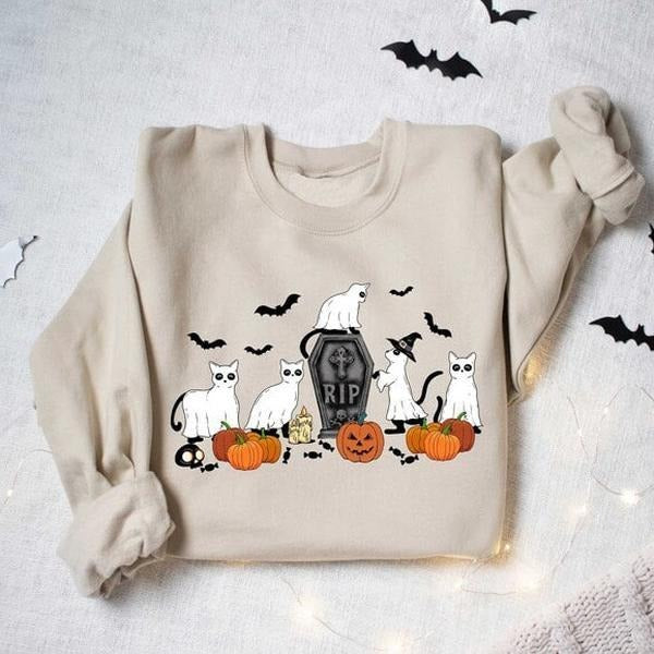 Halloween Sweatshirt,Cat Sweatshirt,Ghost Shirt,Black Cat Shirt,2023 Spooky Seas,Cool Halloween Cat Shirt,Cat Lover...