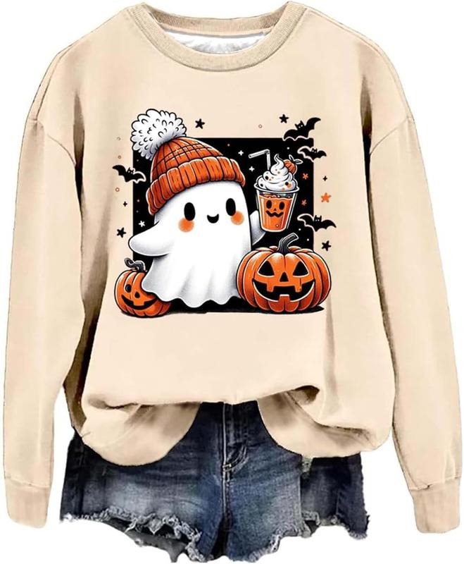 Halloween Sweatshirts for Women Cute Ghost Long Sleeve Shirt Spooky Season Sweatshirts Fall Fashion 2024...