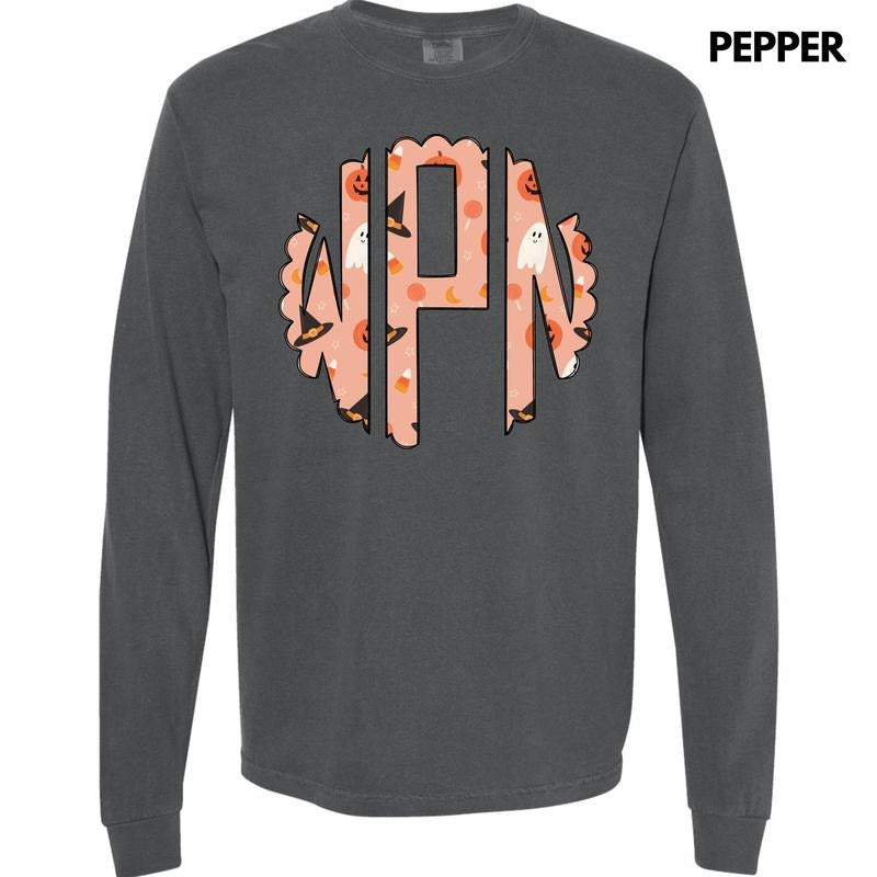 Halloween Things Monogram Long Sleeve Comfort Colors T-Shirt 'NLB' Hoodie, Sweatshirt | HypeDripTees.com