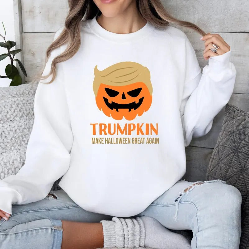 Halloween Trumpkin Make Halloween Great Again Sweatshirt, Family Matching Halloween Sweater, Trendy Halloween, Funny...