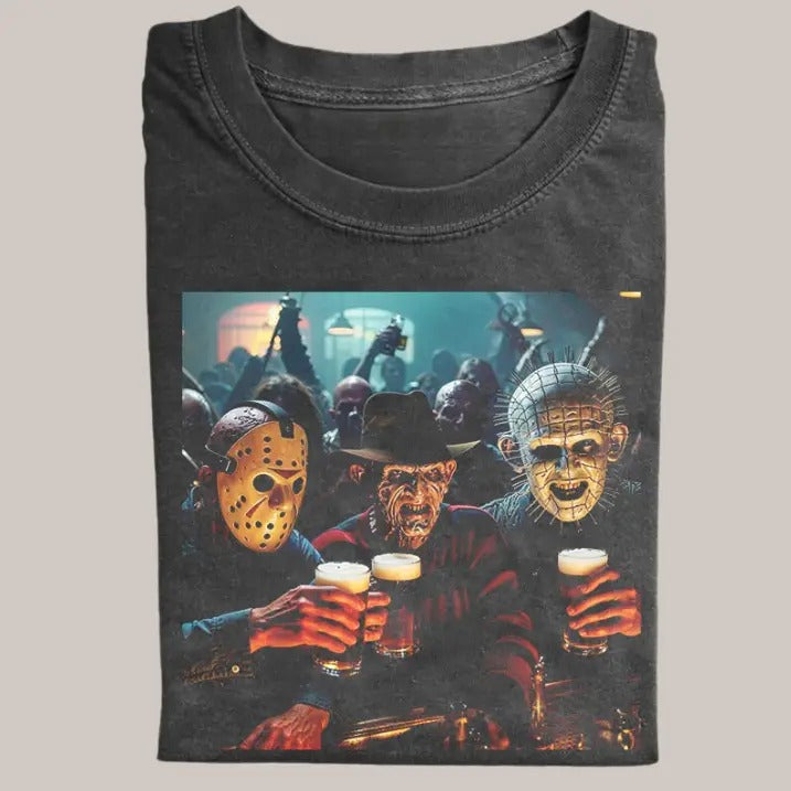 Halloween Vintage Tees, Jason X Freddy X  Pinhead T-Shirt, Horror Movie Shirt, Unisex Funny Halloween Shirt Menswear...