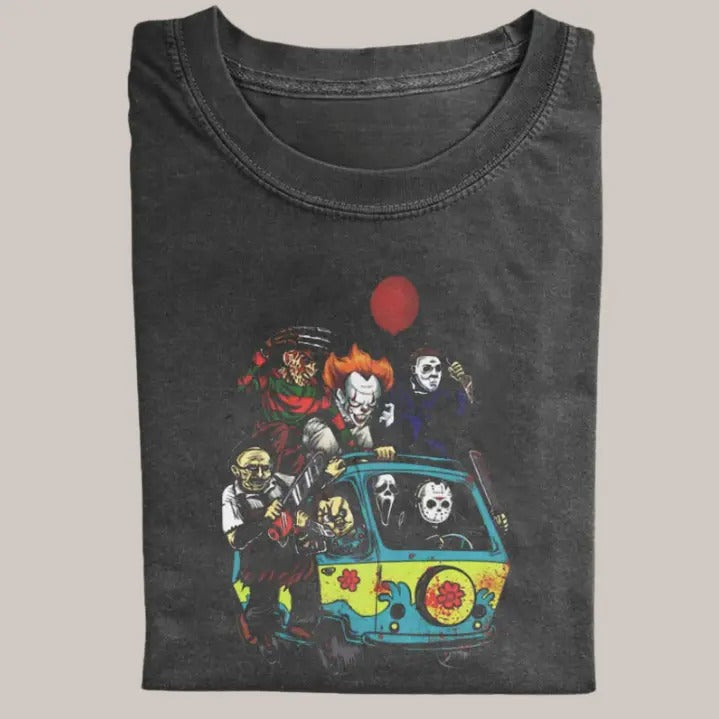 Halloween Vintage Tees, Scooby's Horror Road Trip T-shirt, Horror Movie Shirt, Unisex Funny Halloween Shirt Menswear...