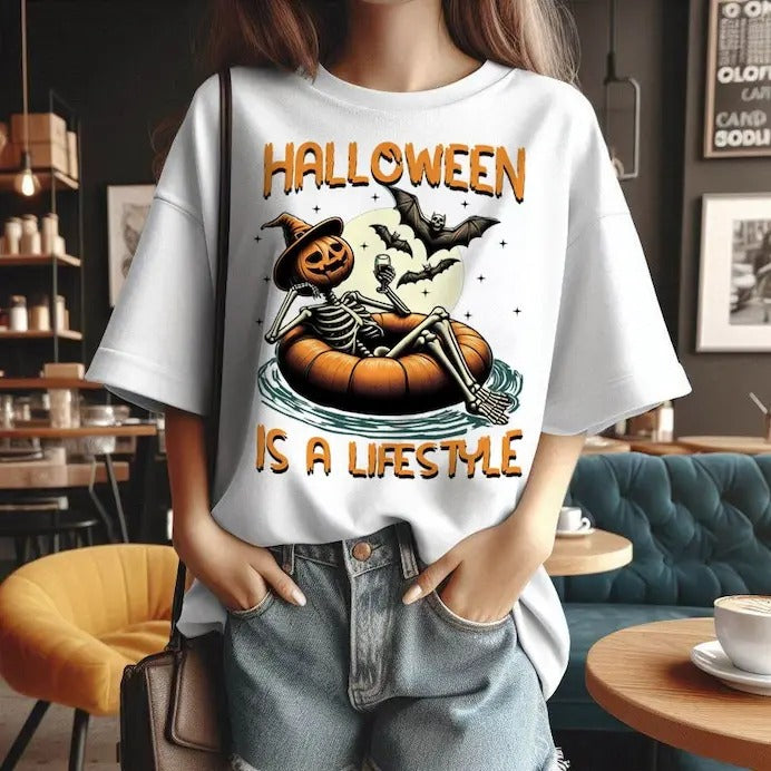 Halloween is a Lifestyle T-Shirt, Cute Summerween Sweatshirt, Spooky Summer Halloween Hoodie, Skeleton Skull T-Shirt,...