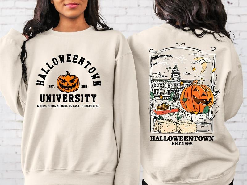 Halloweentown Est 1998 Back and Front Sweatshirt, Retro Halloween Town Crewneck Sweater Halloweentown University...