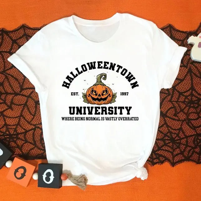 Halloweentown University Shirt, Funny Halloween T-shirt, Halloween Costume, Spooky Season Sweatshirt, Fall Shirt Collar...