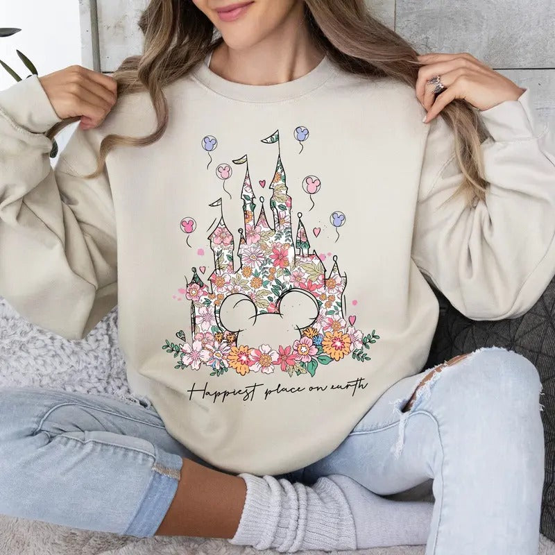 Happiest Place On Earth Shirt Magic Kingdom Shirt Castle Floral Shirt Magical World Shirt Magical Kingdom World Shirt...