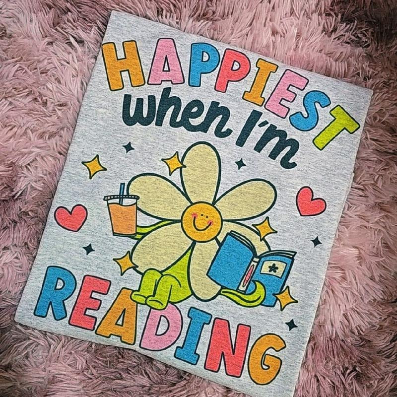 Happiest when I'm reading  Graphic Tee or Sweatshirt Loose Fit Hoodie | HypeDripTees.com