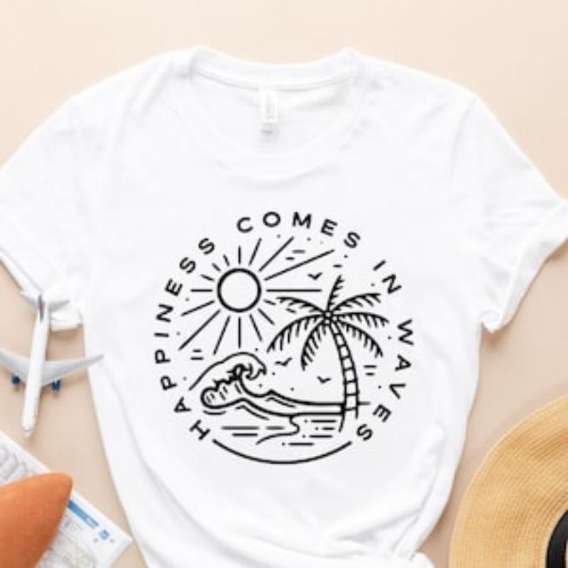 Happiness Comes in Waves Shirt, Ocean T-Shirt, Summer Vacation Tee, Summer Trip Shirt, Surf Lover Shirt, Wave Lover...