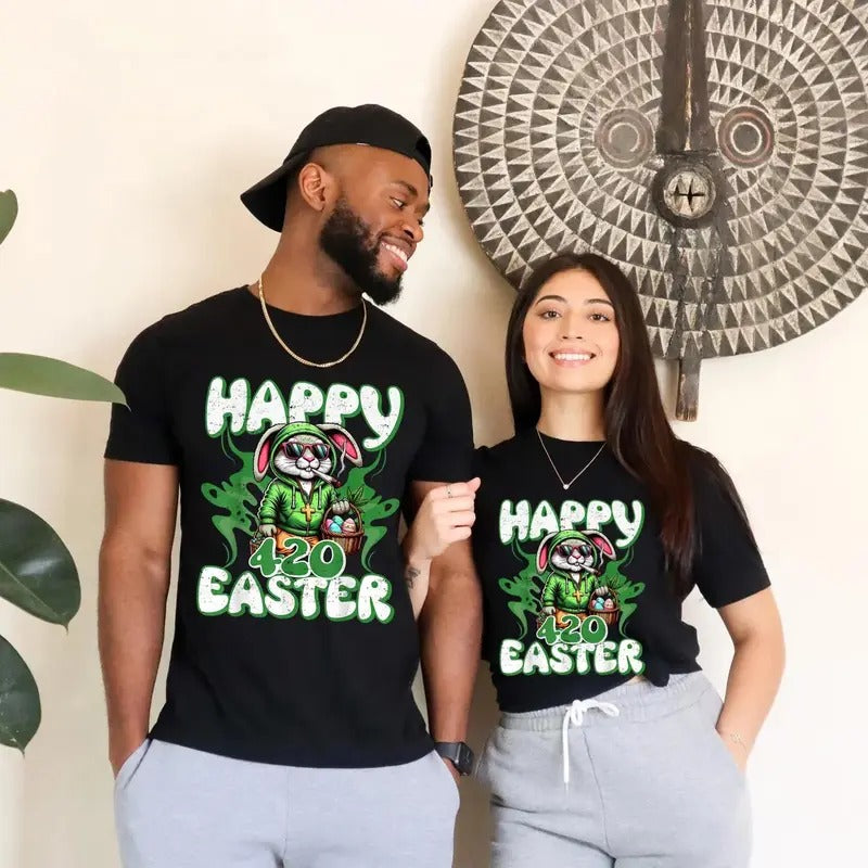 Happy 420 Easter Shirt, Happy 420 Easter Funny Smoking Easter Bunny Men T-Shirt Hoodie, Sweatshirt | HypeDripTees.com