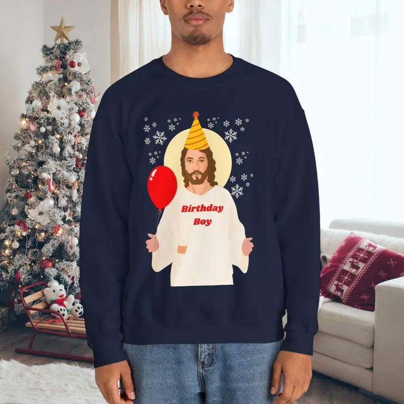 Happy Birthday Jesus Sweatshirt, jesus gifts, funny ugly christmas sweater, husband xmas gift, 2025 new years gift,...