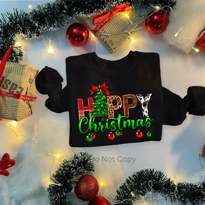 Happy Christmas DTF Transfer ONLY - This is NOT a T Shirt Hoodie, Sweatshirt | HypeDripTees.com