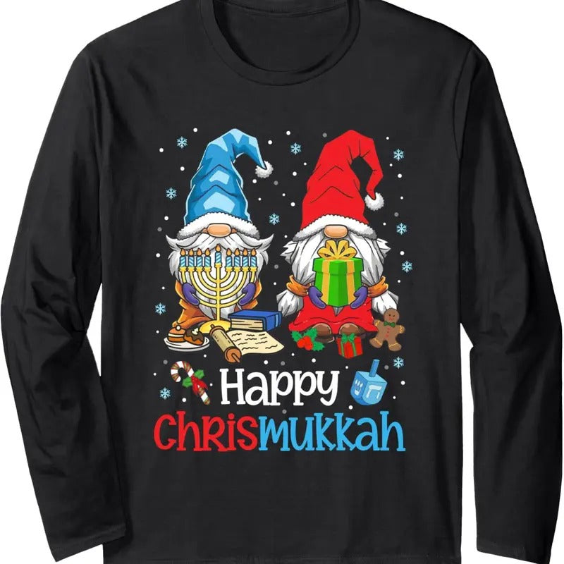 Happy Christmukkah Ugly Sweater Hanukkah Christmas Gnome Long Sleeve T-Shirt Hoodie, Sweatshirt | HypeDripTees.com