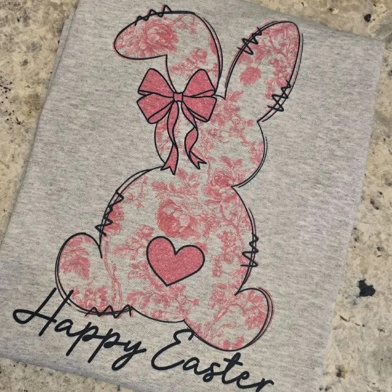 Happy Easter Floral Bunny Graphic Tee or Sweatshirt Hoodie | HypeDripTees.com