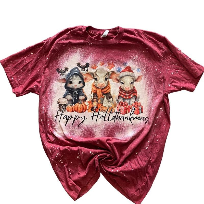 Happy Hallothankmas Bleached Shirt Hoodie, Sweatshirt | HypeDripTees.com