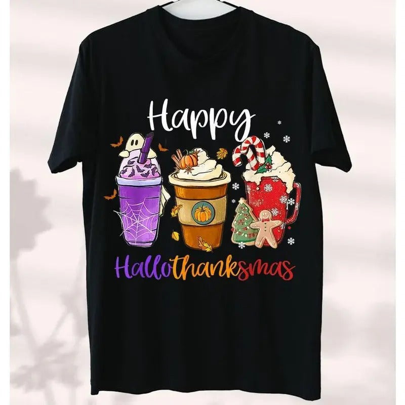 Happy Hallothanksmas Coffee Latte Halloween Thanksgiving T-Shirt Hoodie, Sweatshirt | HypeDripTees.com